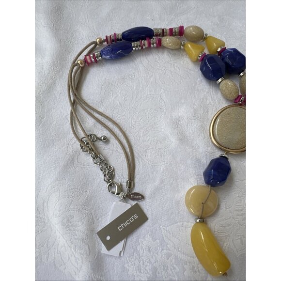 Chicos Colorful Bead Pink Blue More Long Rope Link Chain Statement Necklace NEW - Picture 7 of 15